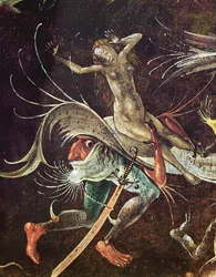 Das Jüngste Gericht, Detail einer Frau, die von einem Dämon fortgetragen wird, ca. 1504